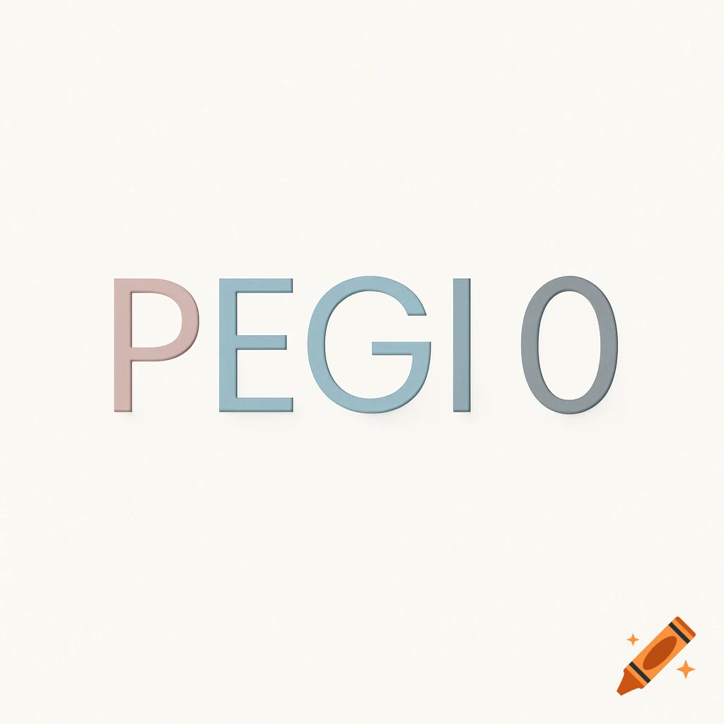 The text PEGI 0 rendered in a sans-serif font, with letters in pink, blue, and grey, on a light background.