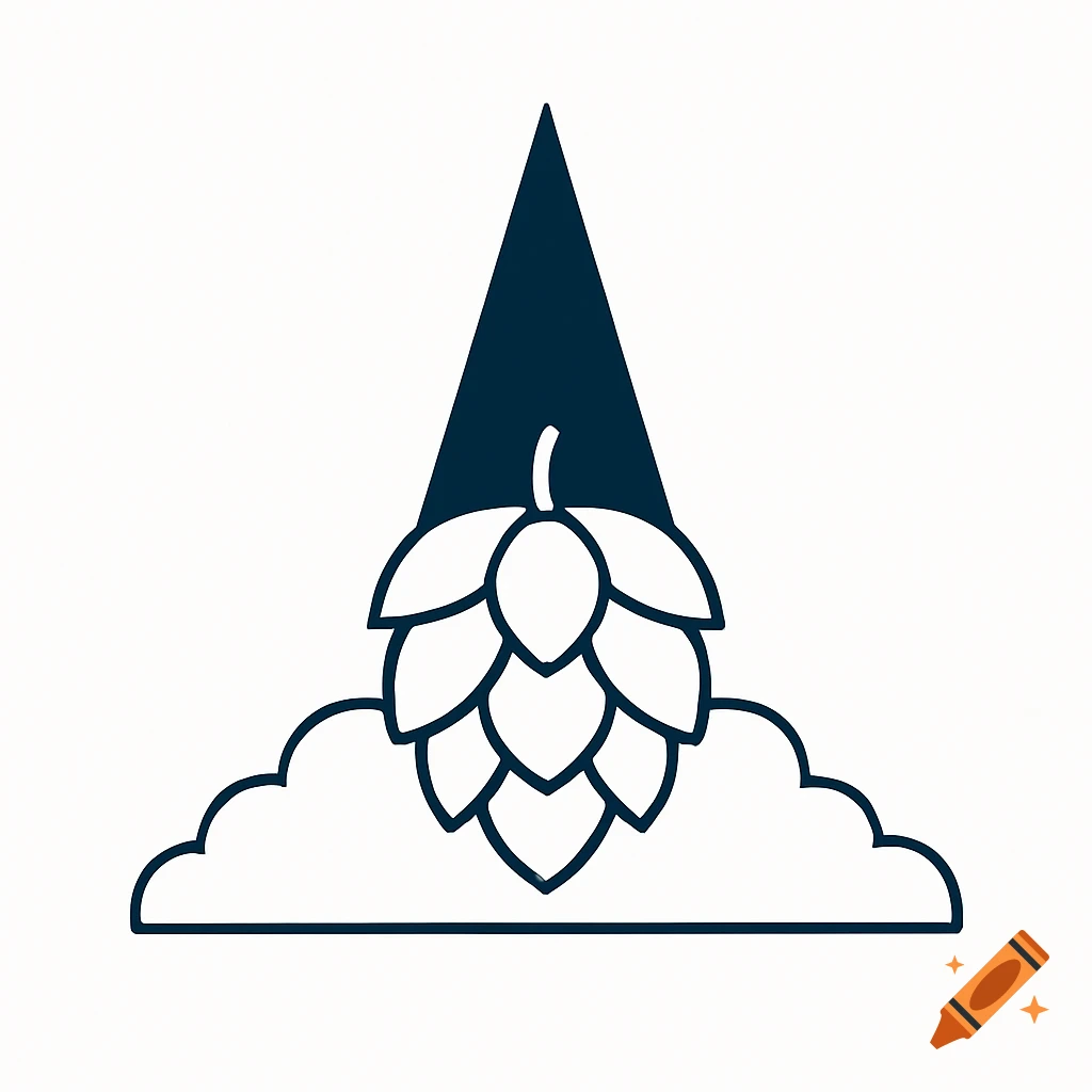 Minimalist vector logo of a dark blue mountain peak rising above white clouds shaped like a hop cone on a white background.
