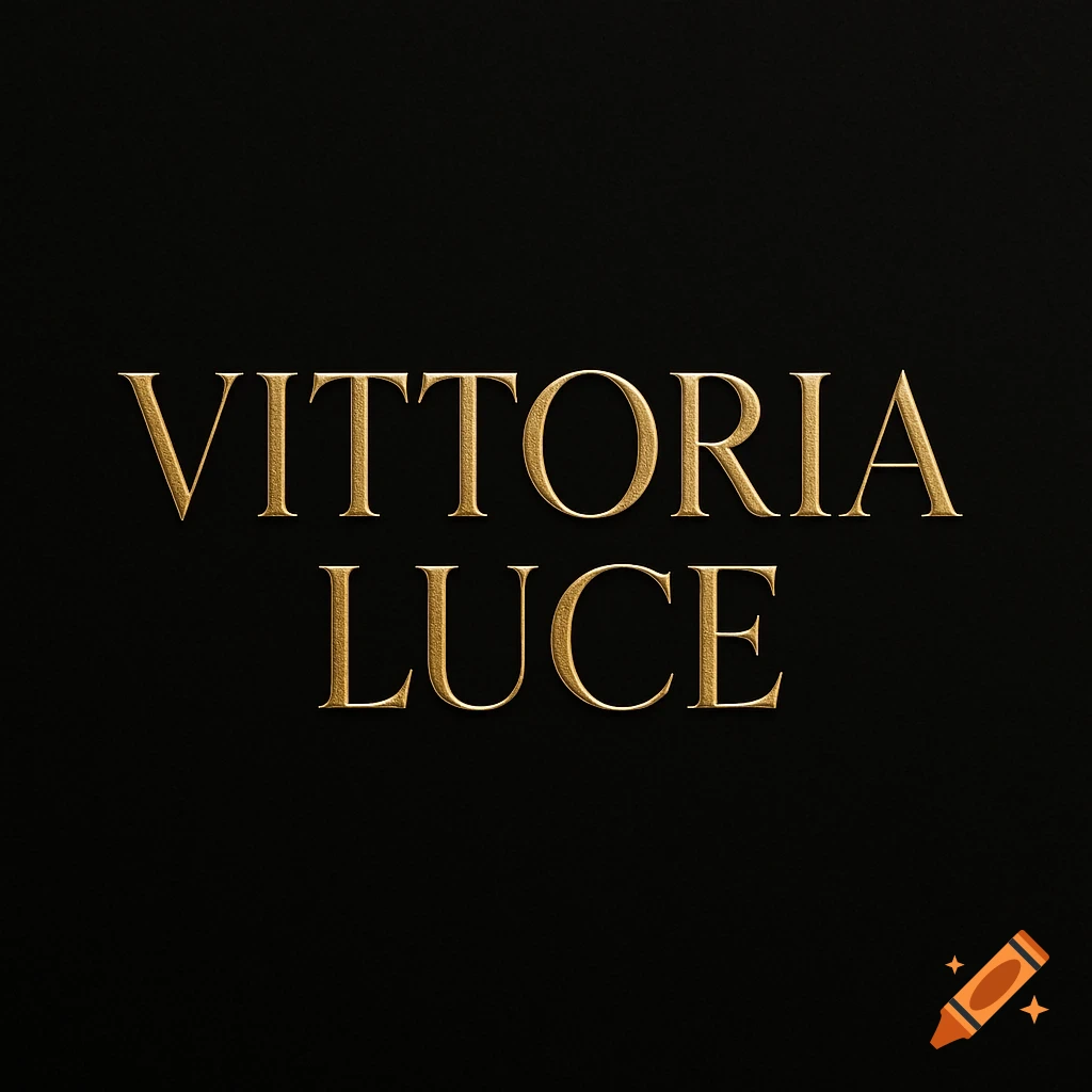 Gold metallic text 'VITTORIA LUCE' on a black background.