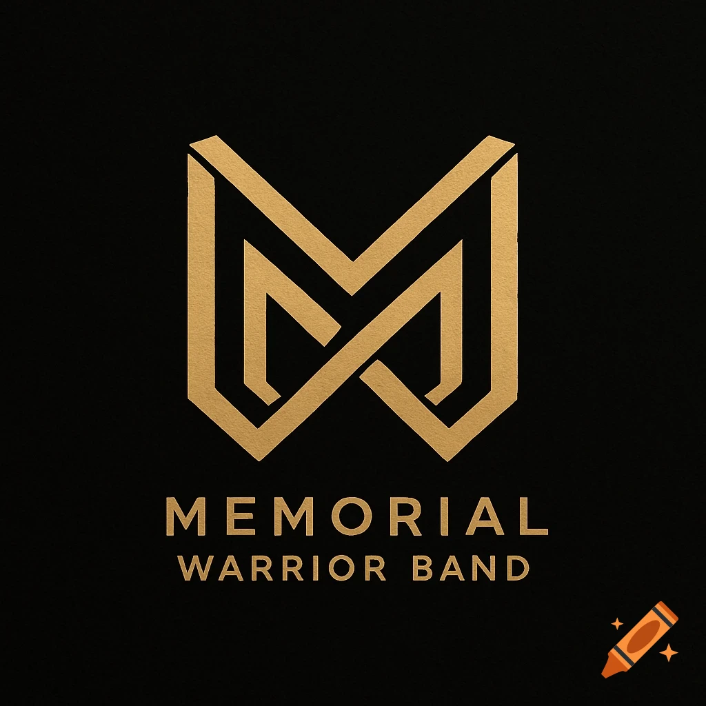 A gold interlocking M and W logo above the text 'MEMORIAL WARRIOR BAND' on a black background.