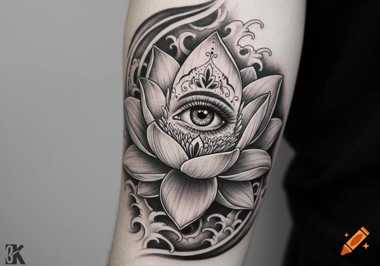 Black Realistic Lotus Flower Tattoo