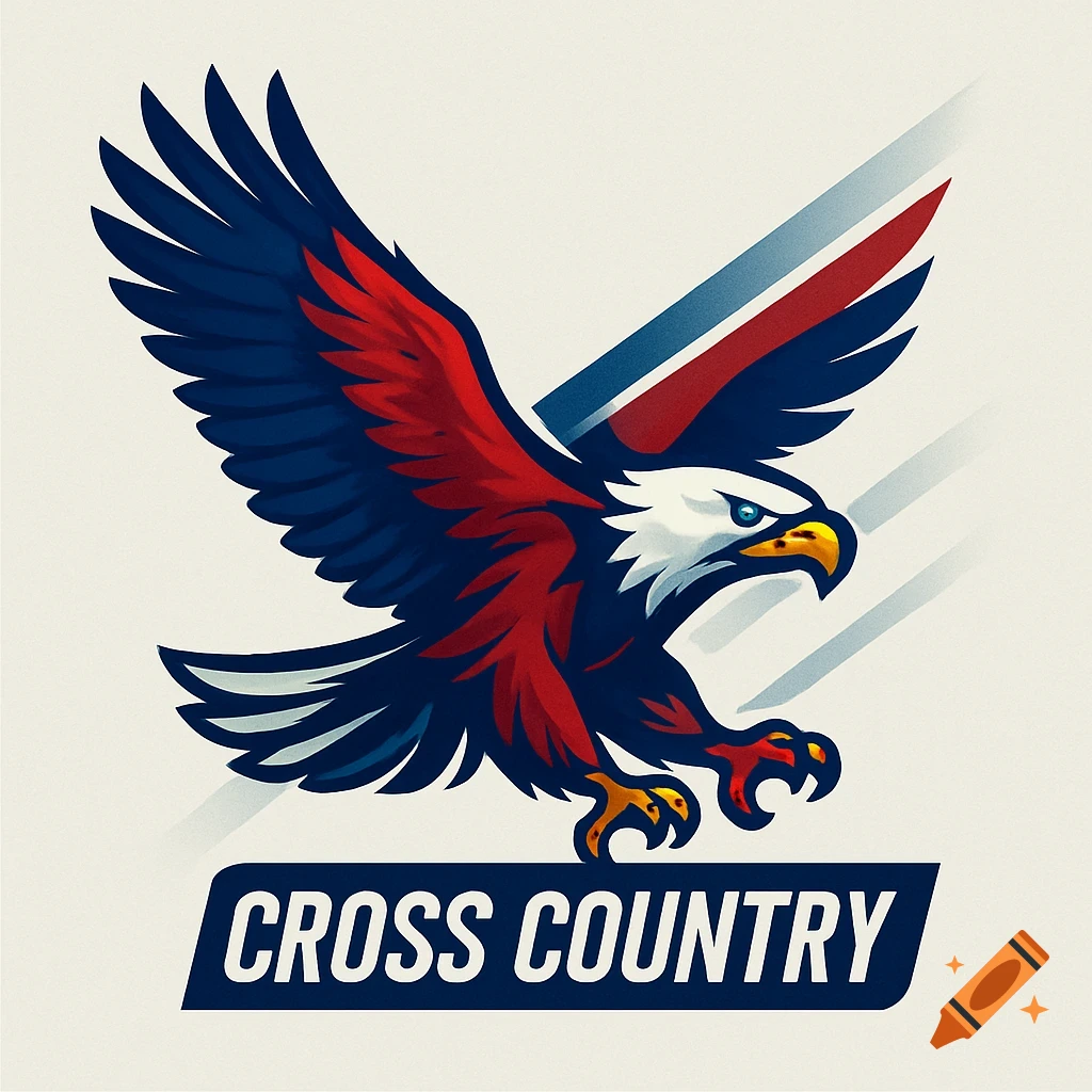 A stylized red, white, and blue eagle logo with "CROSS COUNTRY" text on a banner.