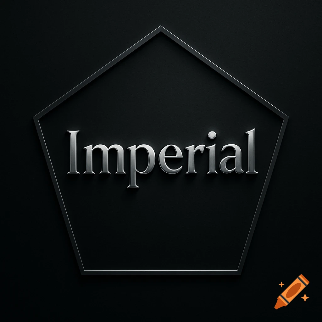 The word "Imperial" in silver 3D text inside a dark gray pentagon outline on a black background.