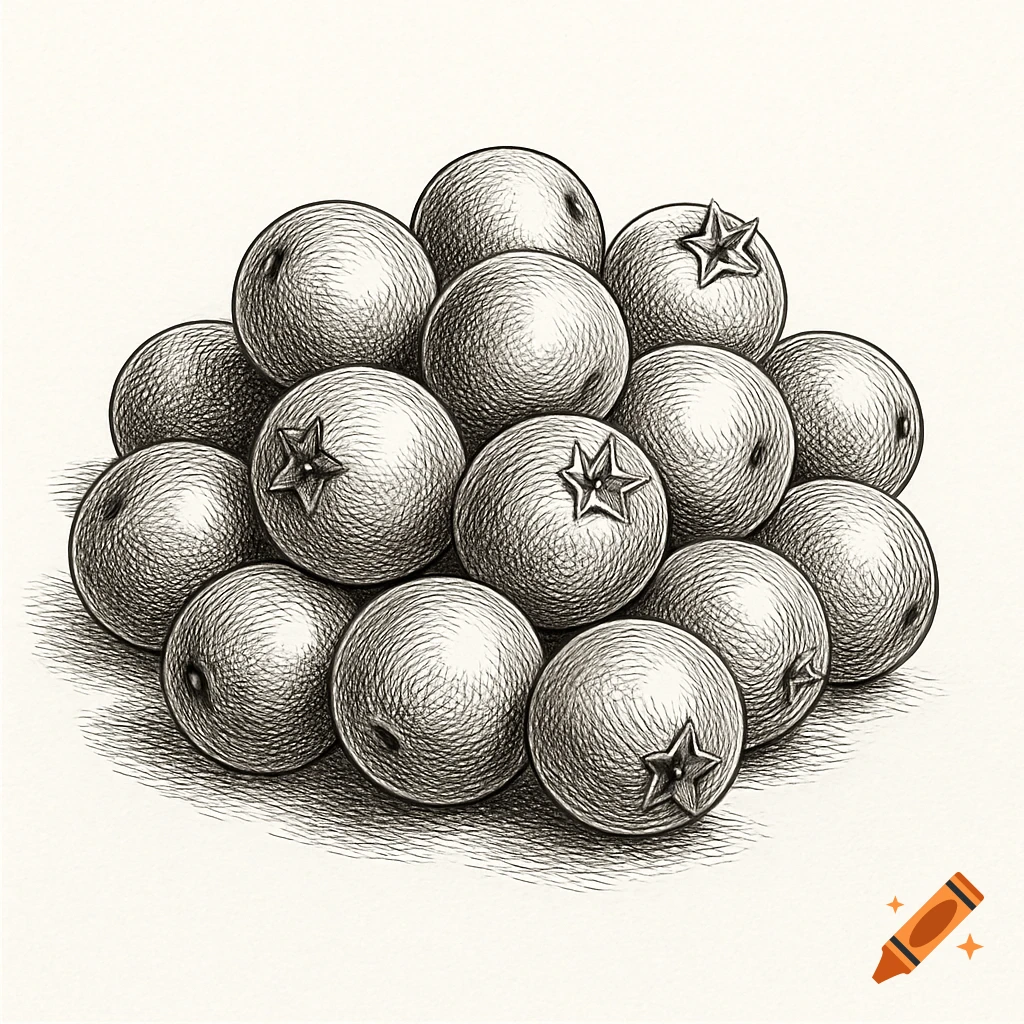 A black and white botanical line drawing of a pile of bearberries.