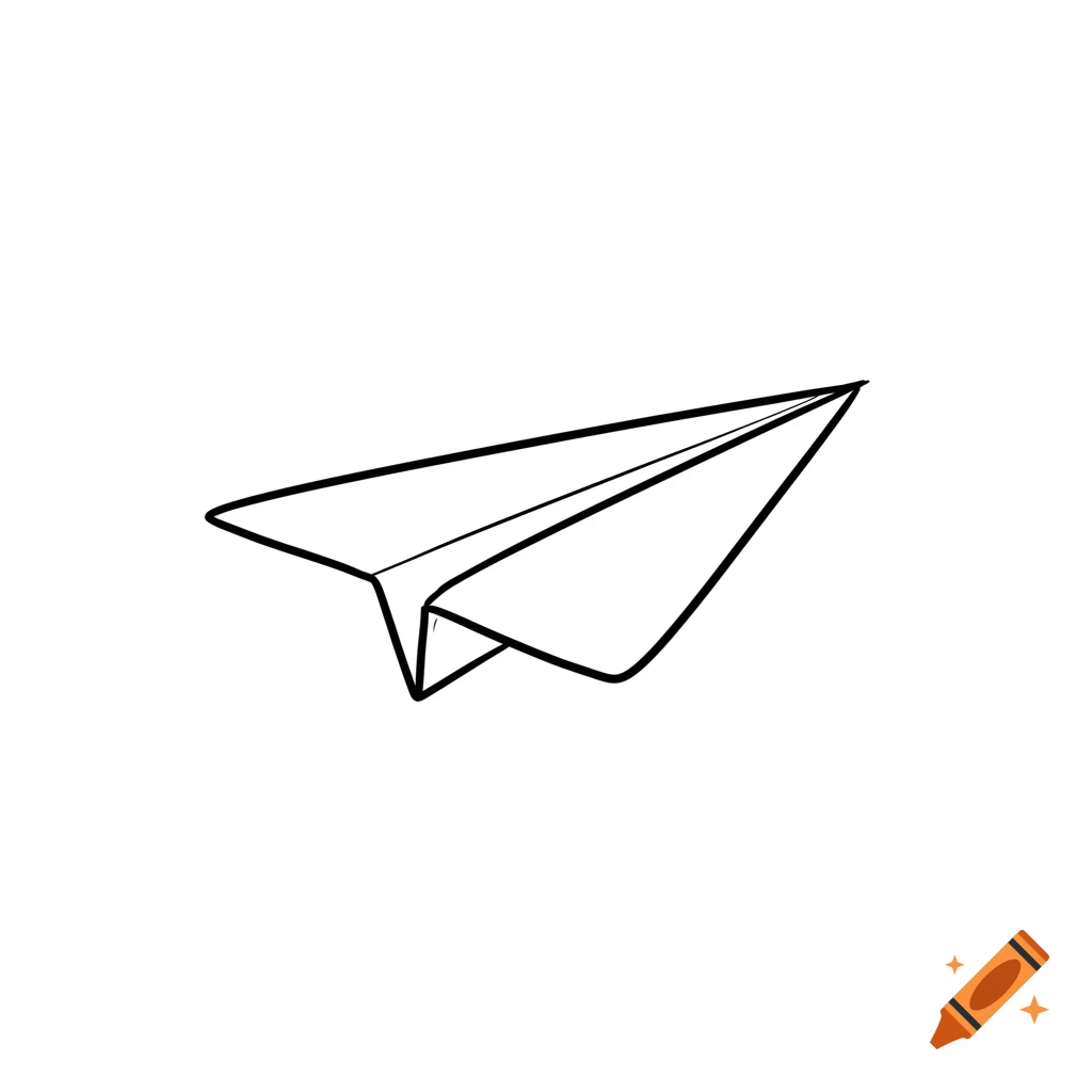 A simple black and white outline drawing of a paper airplane.