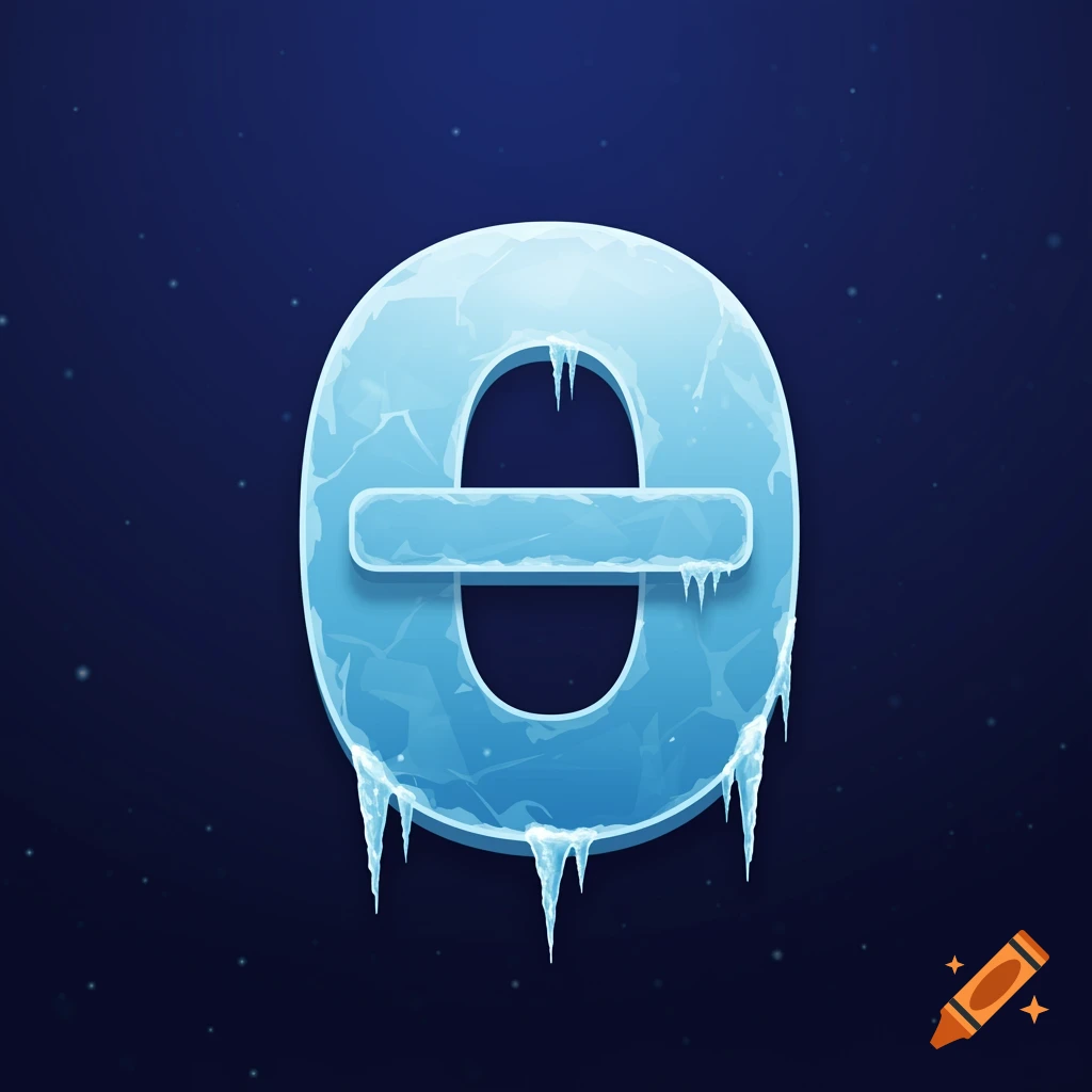 A minimalistic app icon of a light blue frozen number zero with a horizontal bar, resembling an empty set symbol, dripping with icicles against a dark blue, starry background.