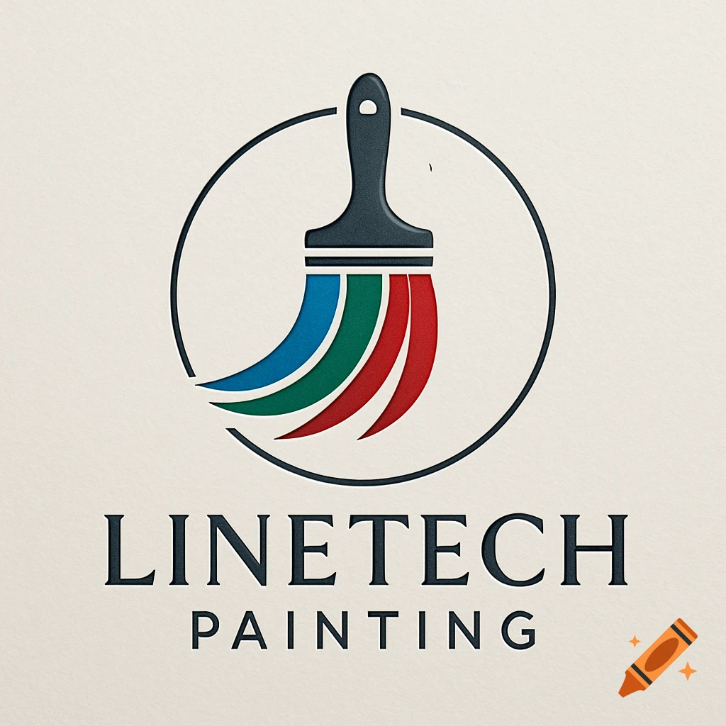 A logo featuring a paint brush with blue, green, and red strokes inside a black circle, with the text "LINETECH PAINTING" below.