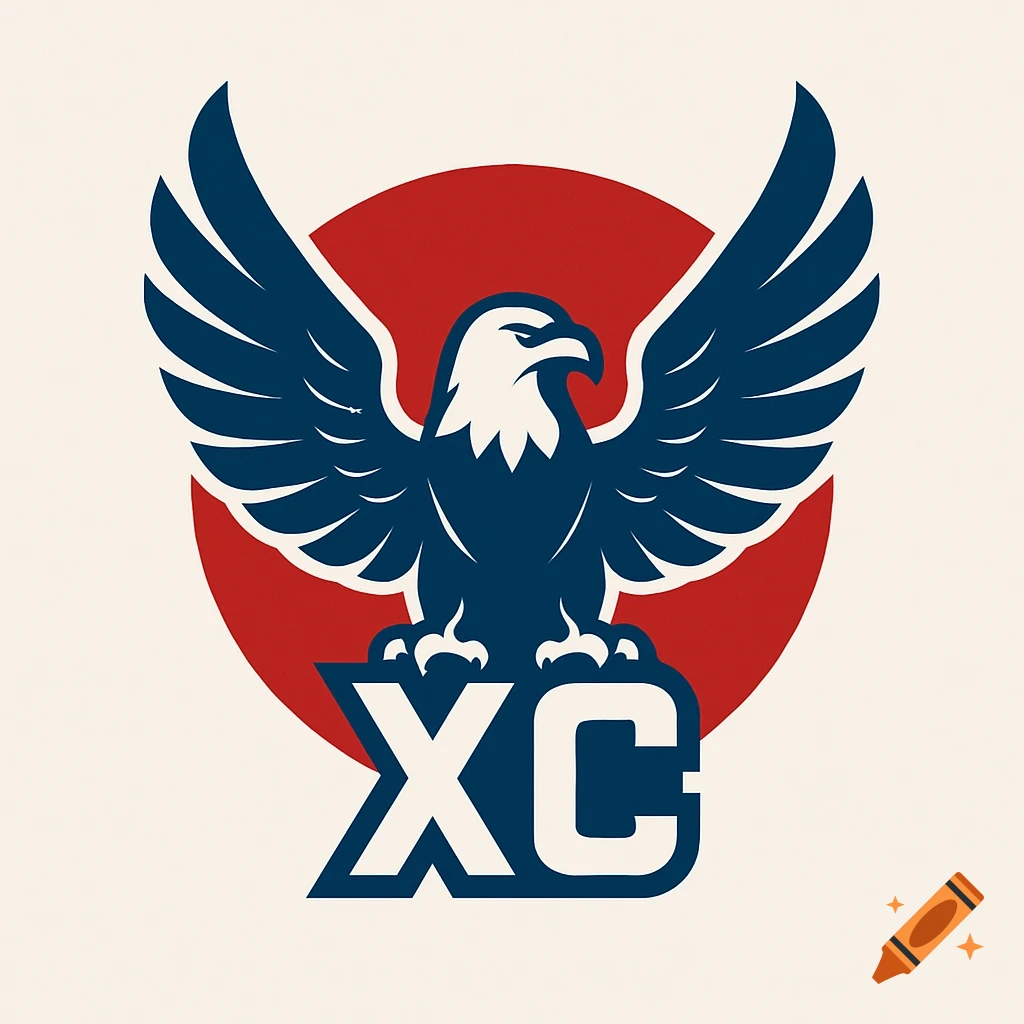 A stylized logo featuring a blue eagle with spread wings over a red circle, above the white letters XC on a blue base.