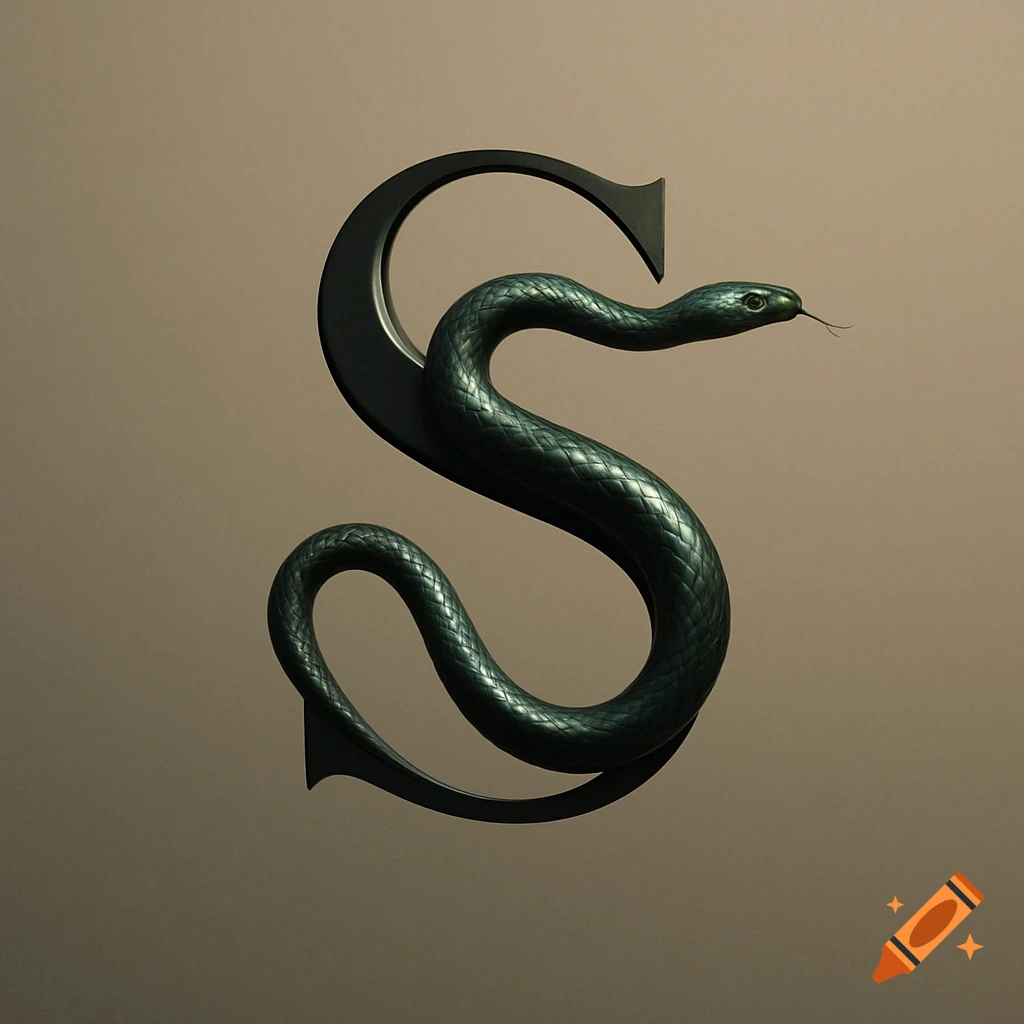 A stylized dark green snake forms the letter S on a plain light brown background.