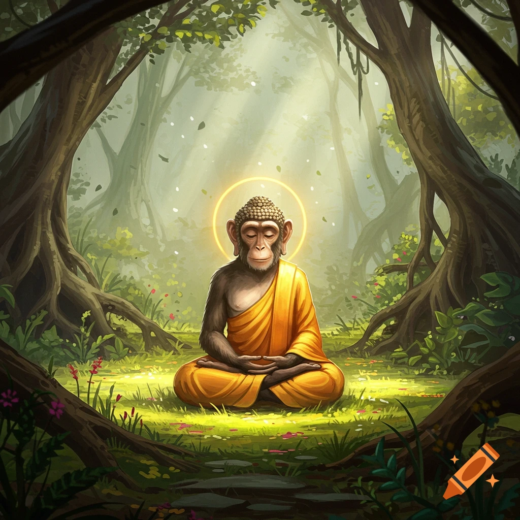 Gautam Buddha meditating under a majestic tree in a peaceful