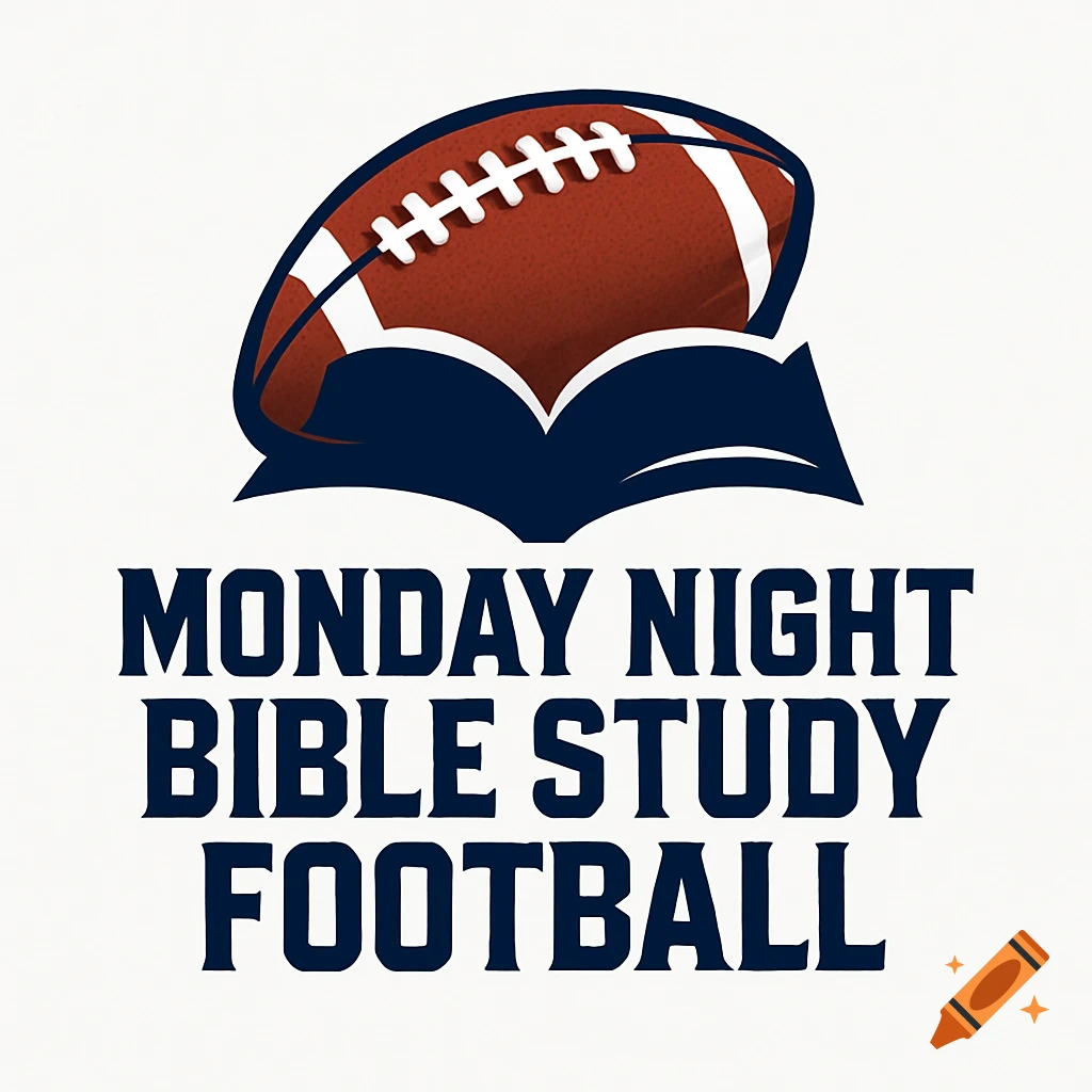A logo featuring an American football on an open book, with the text 'MONDAY NIGHT BIBLE STUDY FOOTBALL' below.