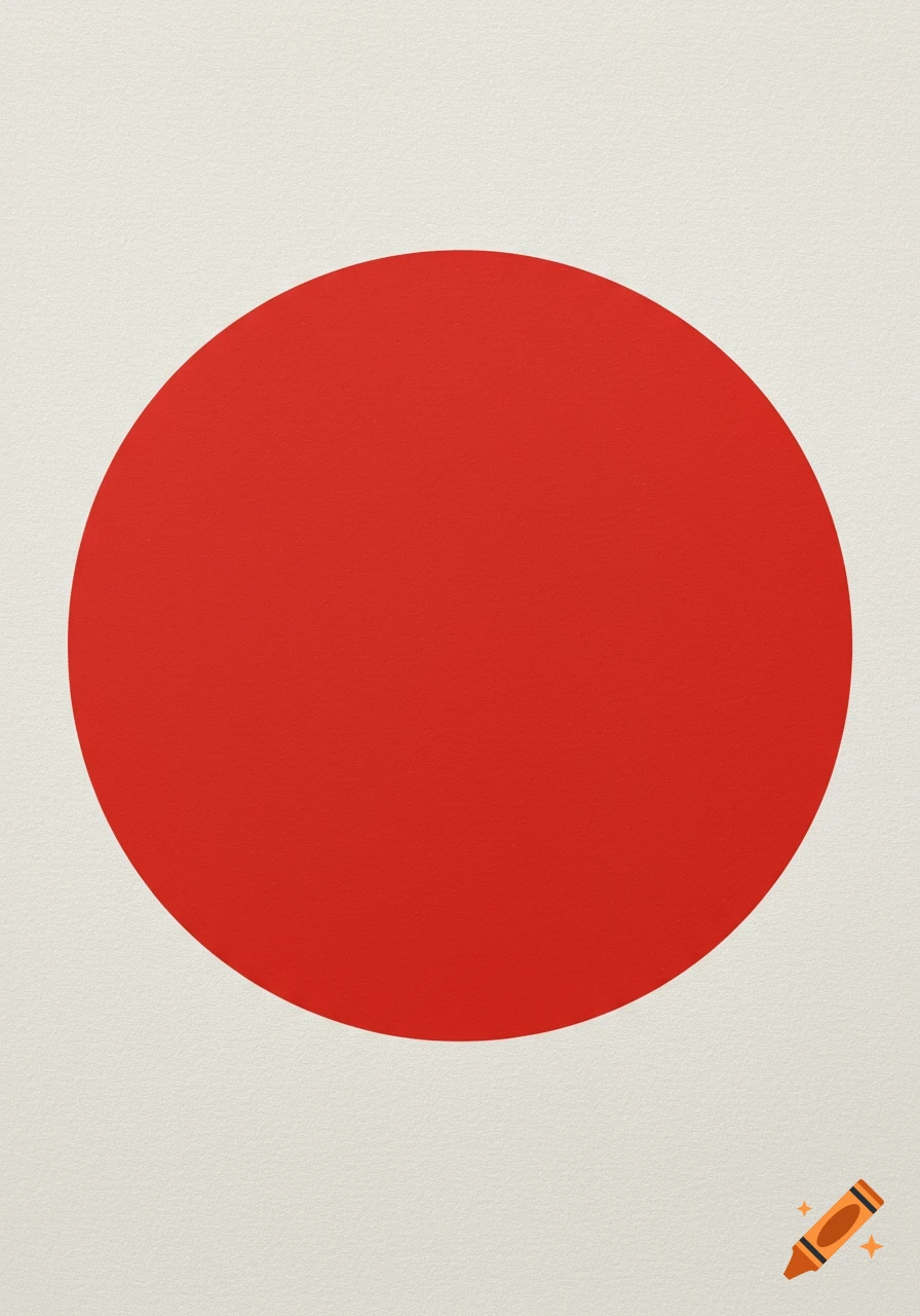 A simple painting of a bold red circle centered on a textured white background.