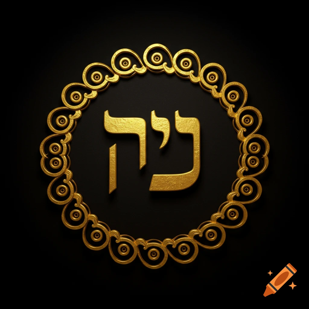 Golden Hebrew tetragrammaton (YHVH) within an ornate circular gold filigree frame on a dark background.