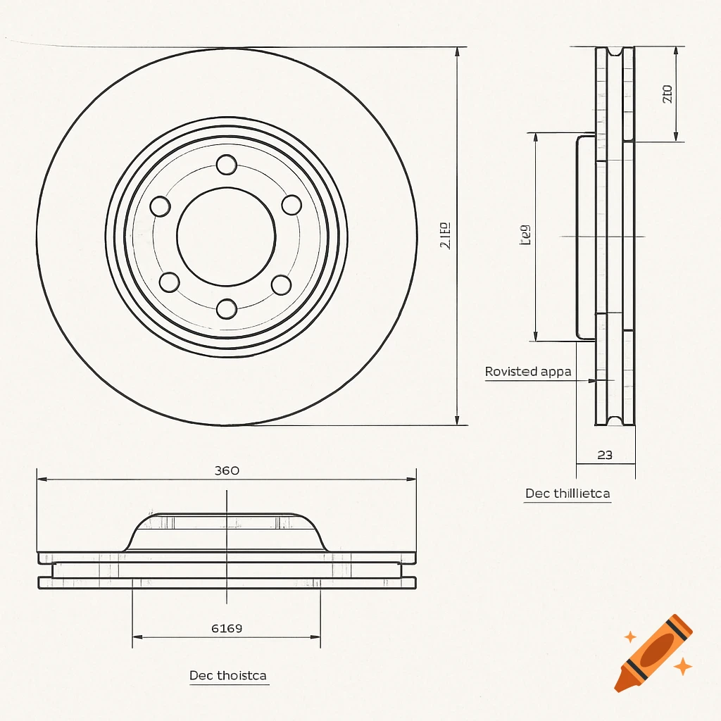 A technical drawing of a brake rotor showing front, side, and bottom views with various dimensions and labels.