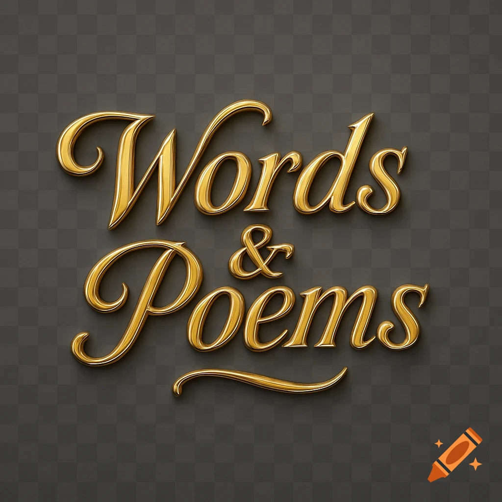 Gold metallic 3D text 'Words & Poems' on a transparent background.