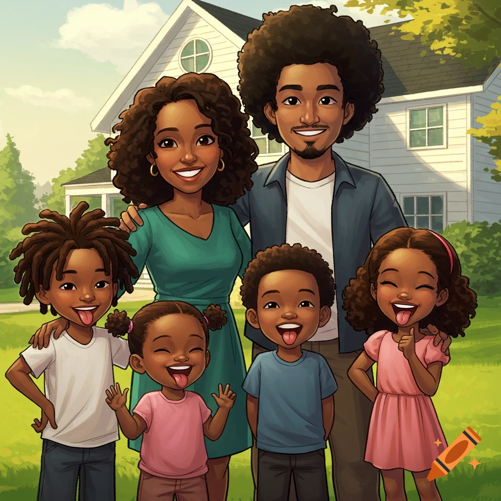 Animated Illustration of Diverse Black Children created on Craiyon, image size:1024x1024
