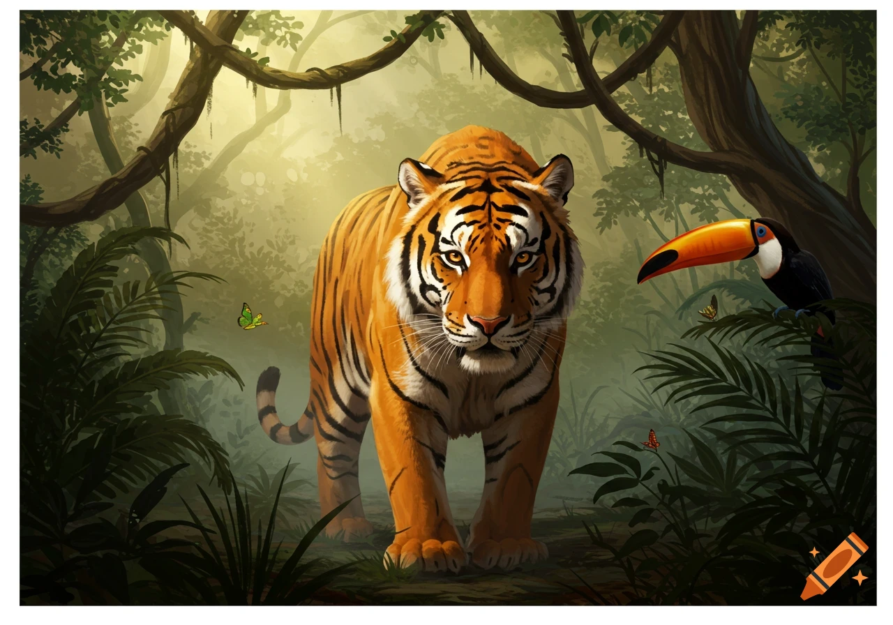 Tiger ママ様 Photorealistic epic shot of a mother tiger with twin cubs on