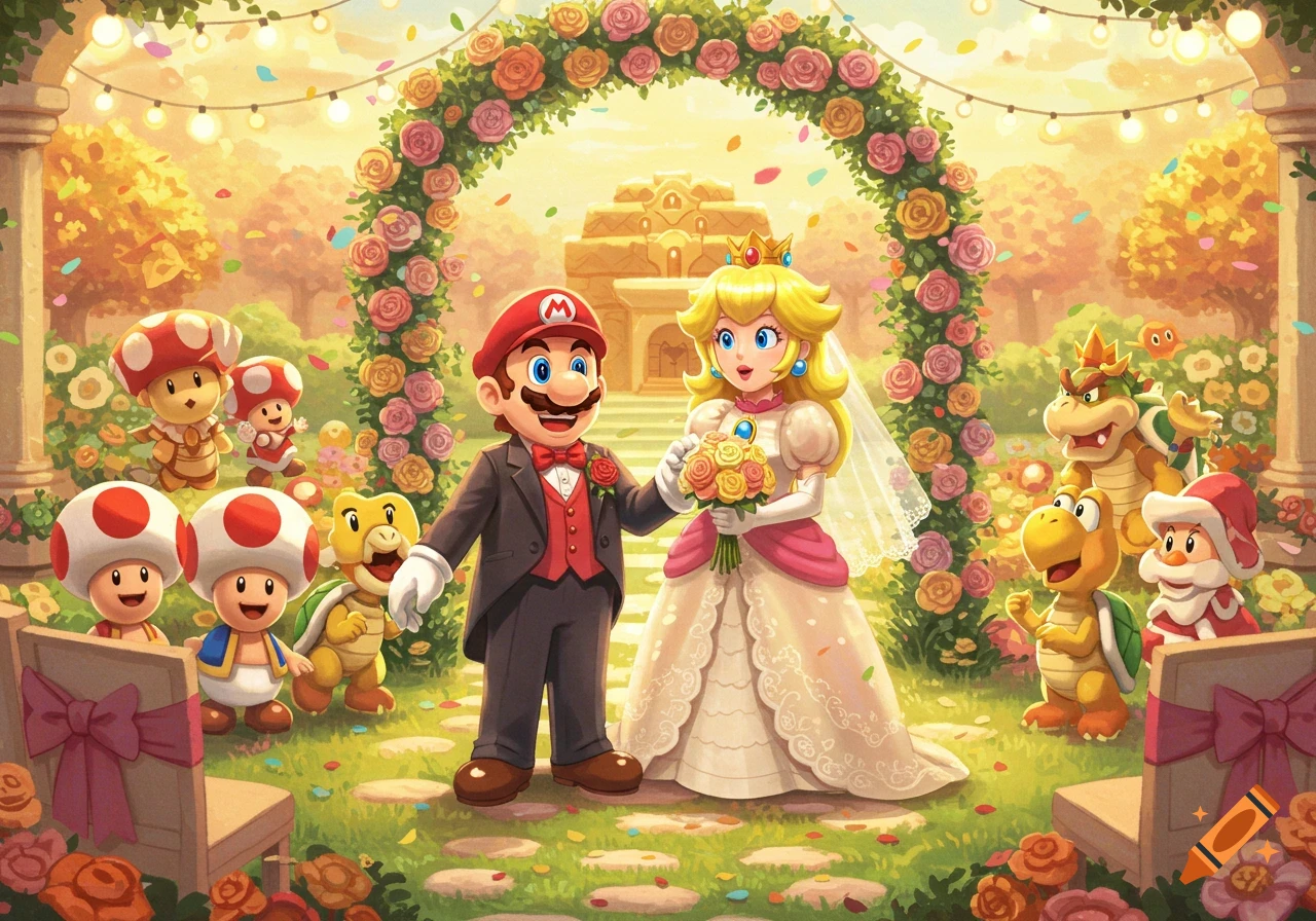 Mario and Peach Wedding created on Craiyon