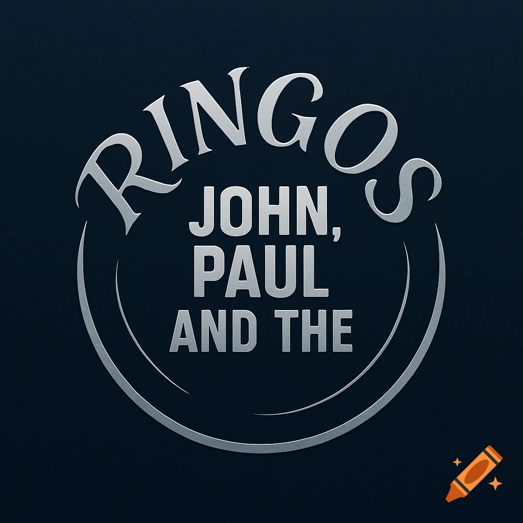 A silver logo with the word "RINGOS" curved around the words "JOHN, PAUL, AND THE" on a dark background.