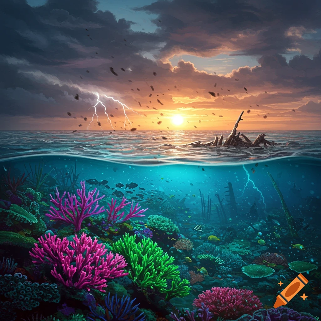 Ocean Mirroring the Cosmos created on Craiyon, image size:1024x1024