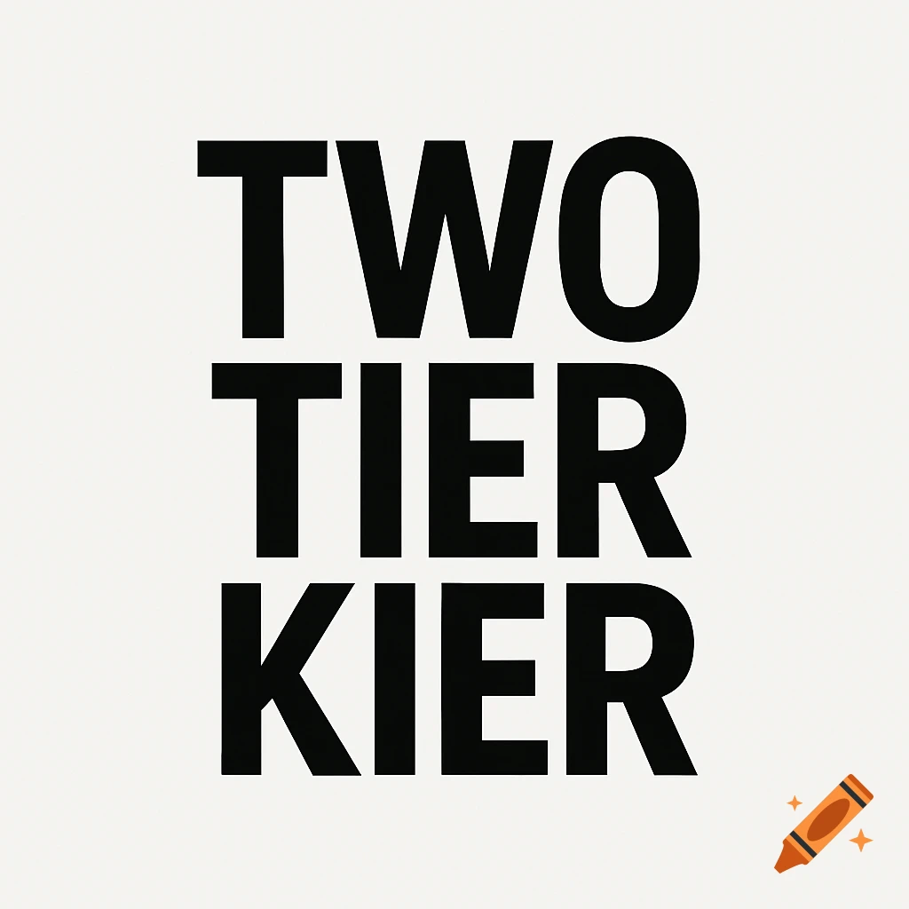 The words TWO TIER KIER in thick black capital letters on a white background.