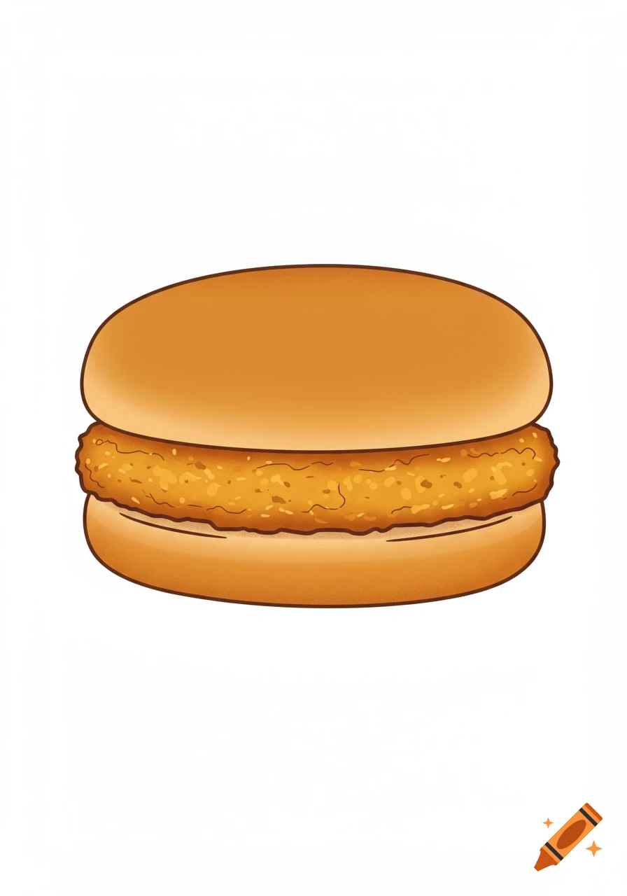 A simple, cartoon-style illustration of a chicken patty sandwich.