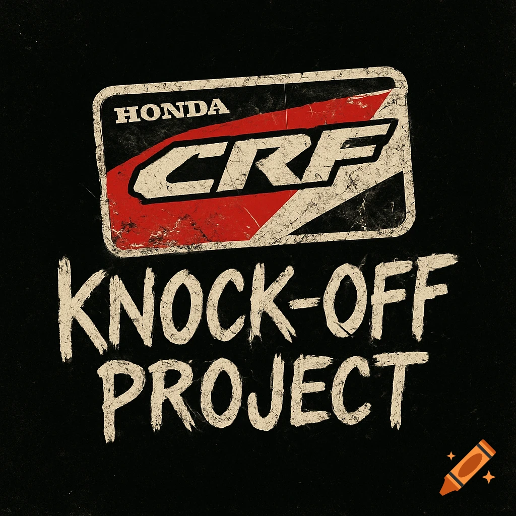 A gritty, stylized logo with a peeling Honda CRF sticker above 'KNOCK-OFF PROJECT' text on a black background.