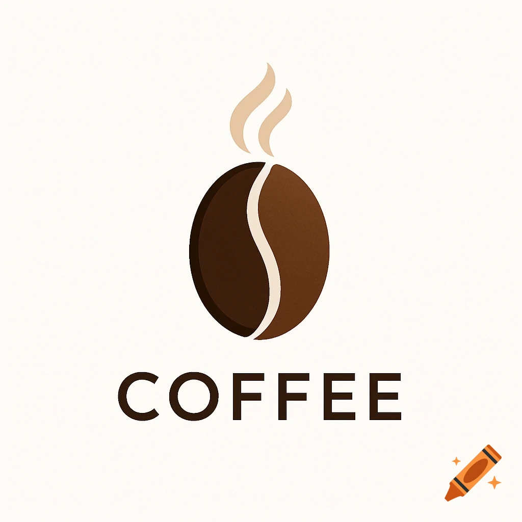 A minimalist logo featuring a brown coffee bean with a light-colored steam graphic above it, and the word COFFEE below.