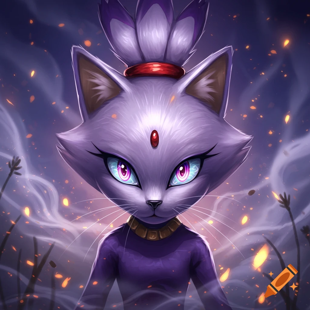 Blaze the Cat, a purple feline character, with glowing purple spiral eyes in a smoky, fiery background.