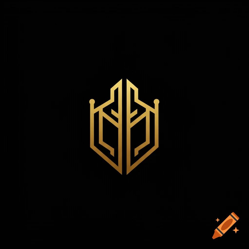 A minimalist golden abstract emblem or logo on a black background.