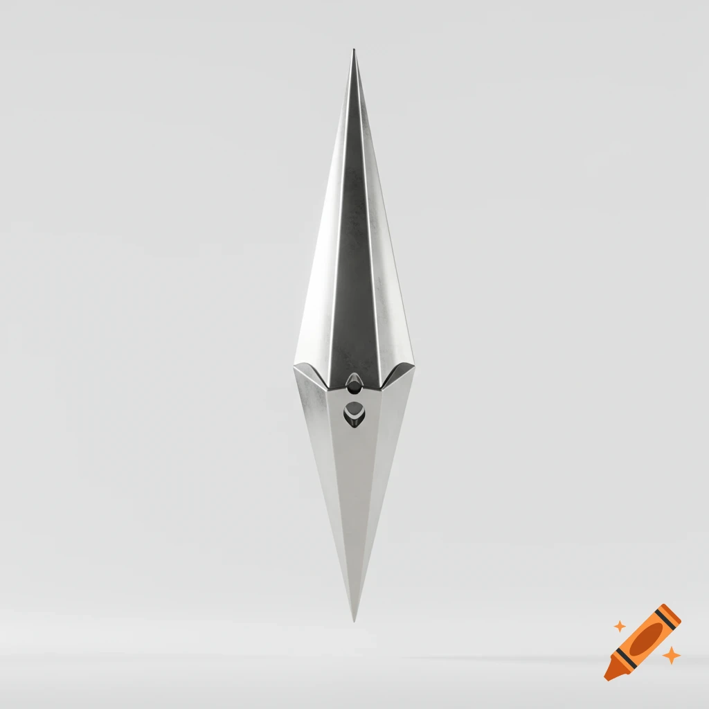 A metallic, symmetrical pointed object on a white background.