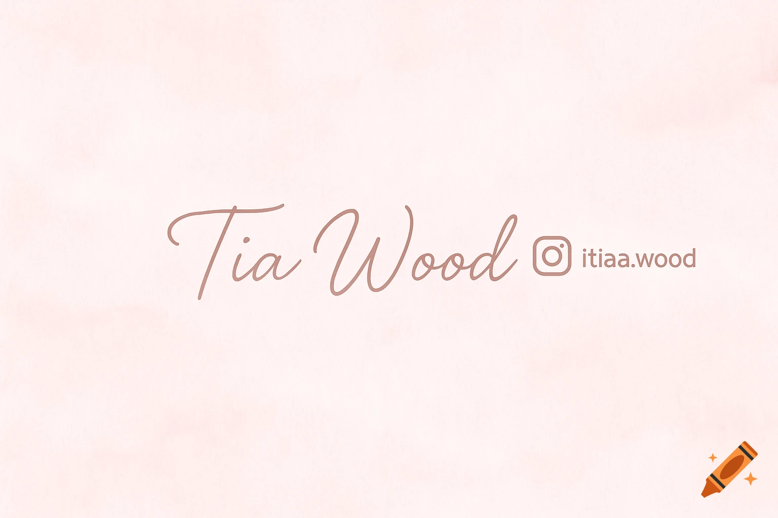 A soft pink background with the name 'Tia Wood' in elegant cursive and an Instagram logo with the username 'itiaa.wood'.