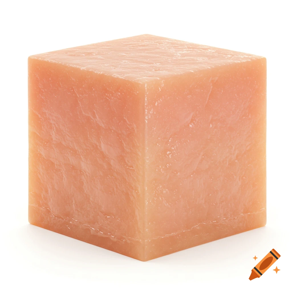 A pinkish, skin-textured cube against a white background.