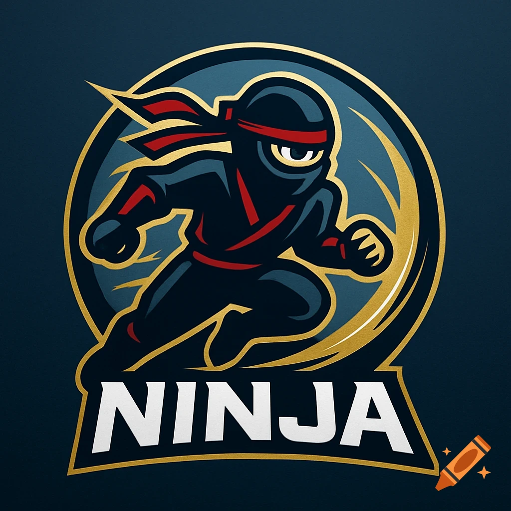 A team logo featuring a stylized ninja in a dynamic pose within a circular emblem, with 'NINJA' text below.