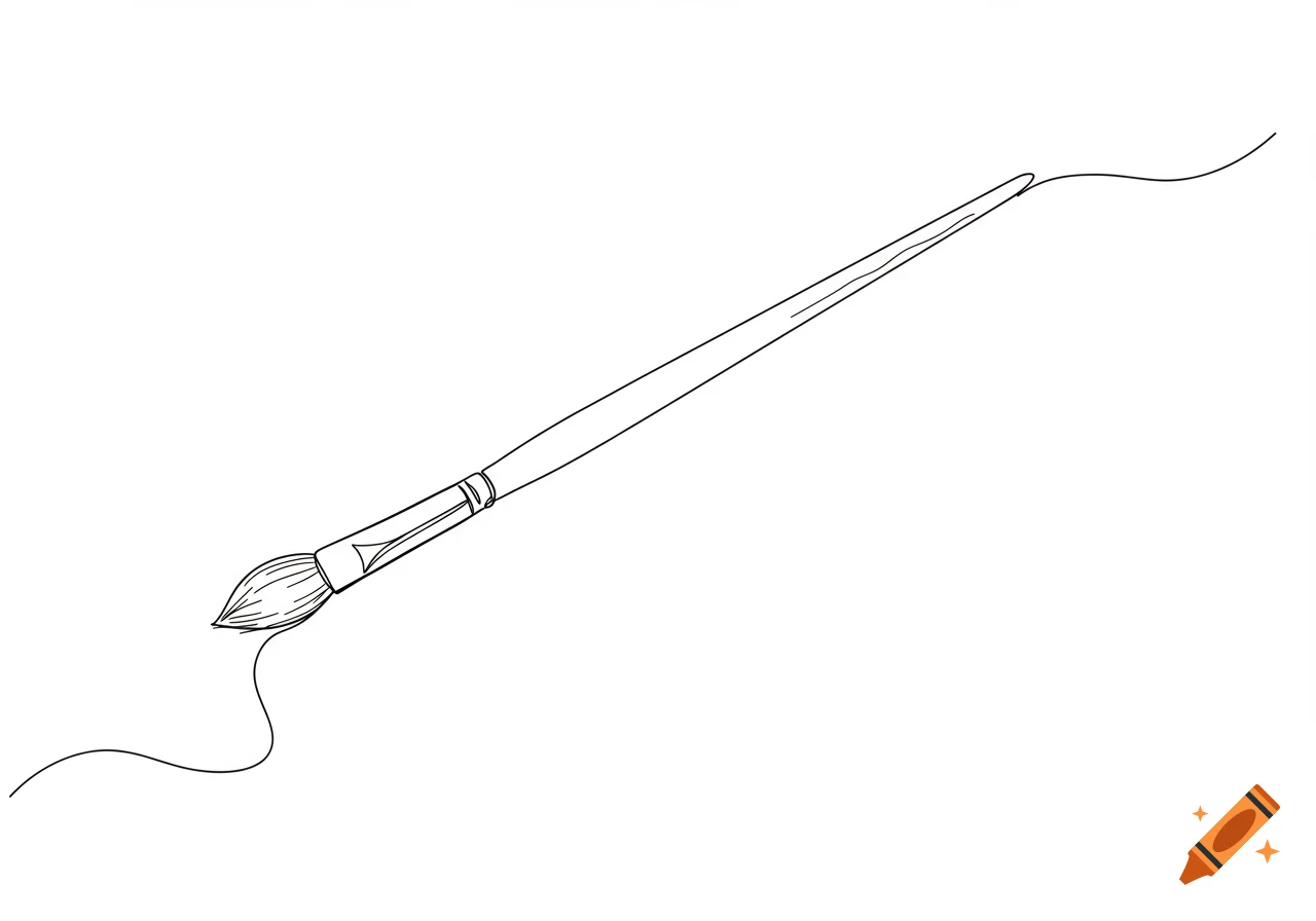A line drawing of an artist's paintbrush with a faint line trailing from its bristles.