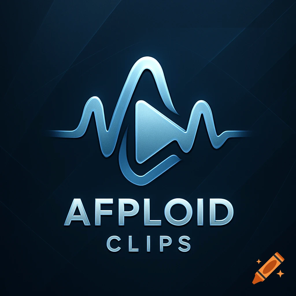 A sleek dark blue logo with a light blue stylized sound wave and play button icon above 'AFPLOID CLIPS' text.