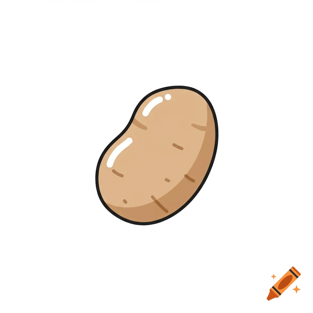 A cartoon icon of a brown potato with white highlights.