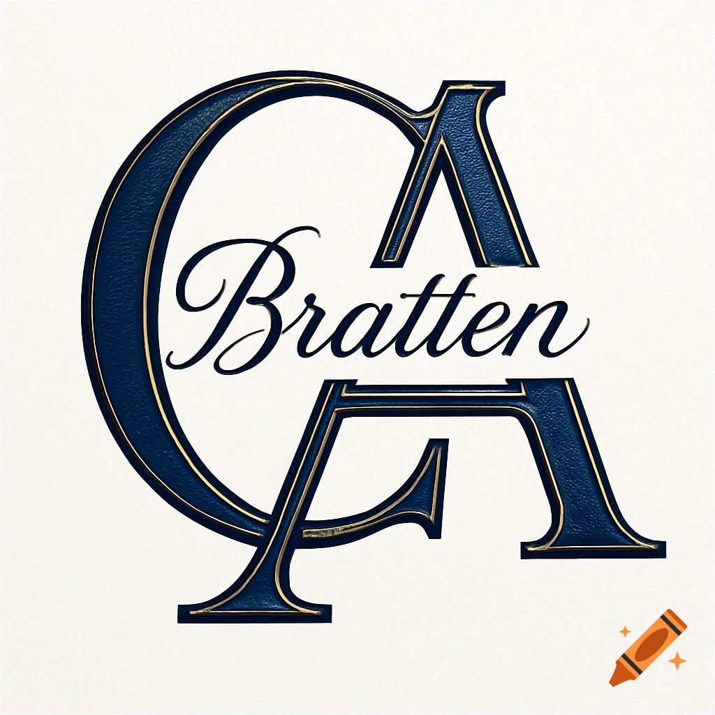 A stylized monogram featuring large blue and gold letters C and A intertwined with the word Bratten.
