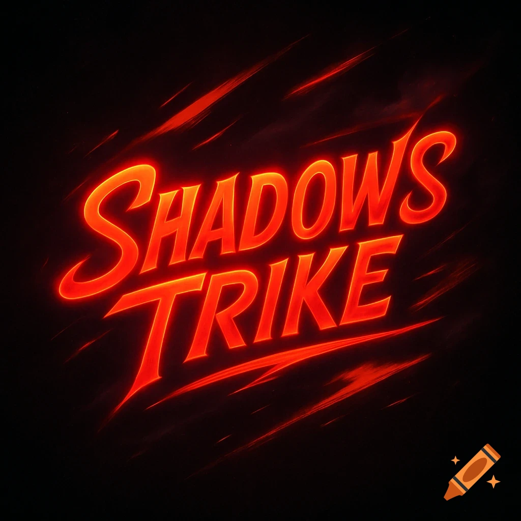 A fiery red logo with the words 'Shadows' above 'Strike' in bold, stylized, glowing text on a black background, with red slashes around it.
