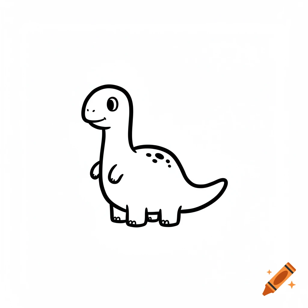 A cute black outline cartoon dinosaur with small spots on its back, standing on a white background.
