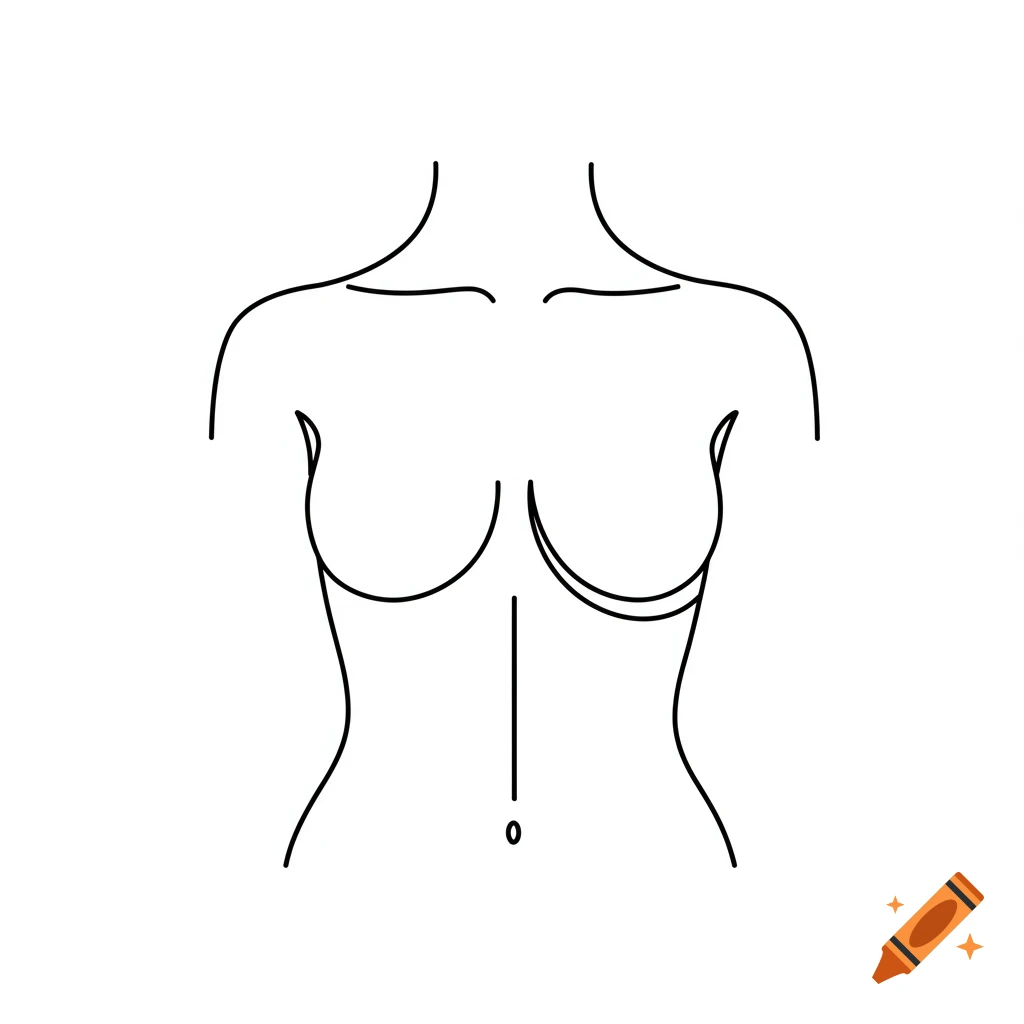 Minimalist black line art illustration of a woman's bare torso against a white background.