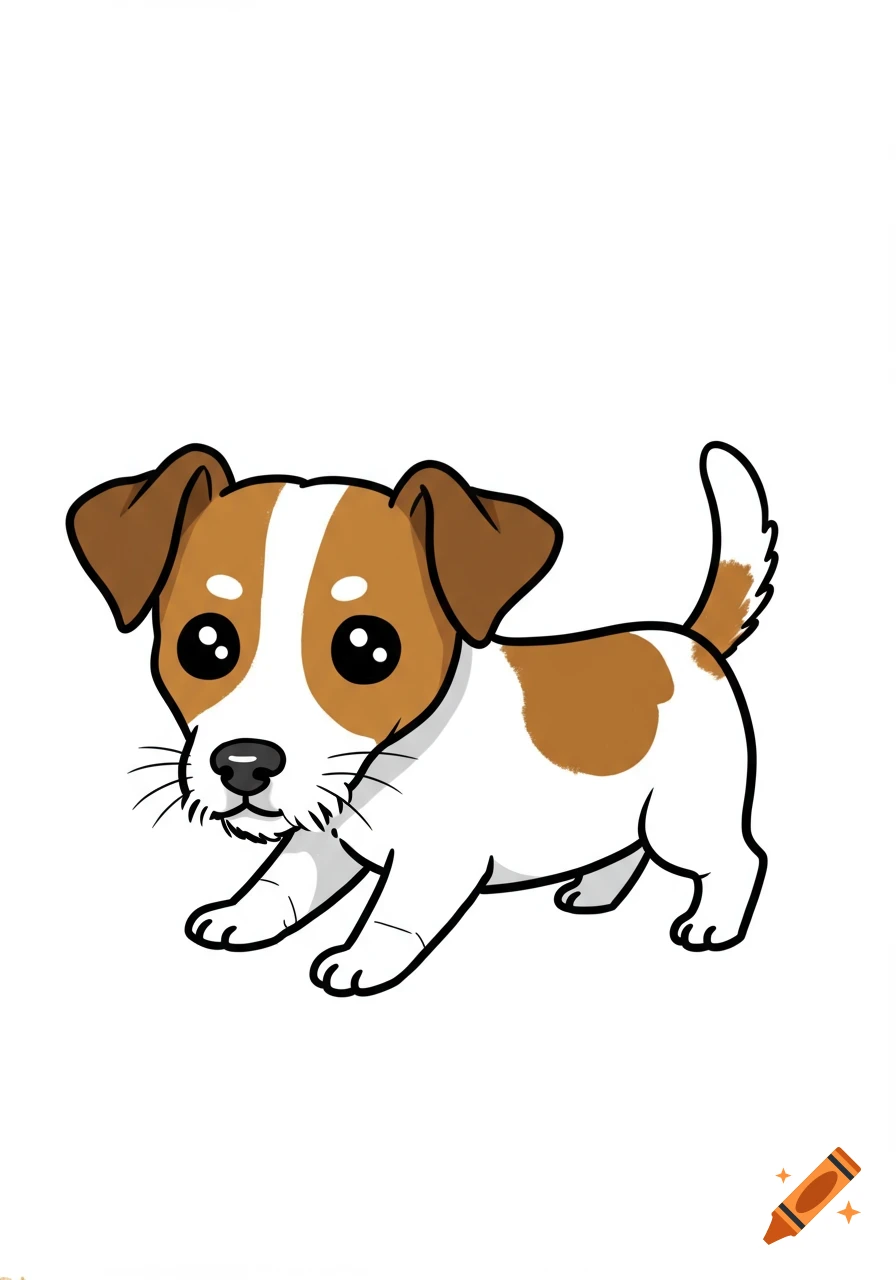 A cute cartoon Jack Russell terrier with brown and white fur on a white background.