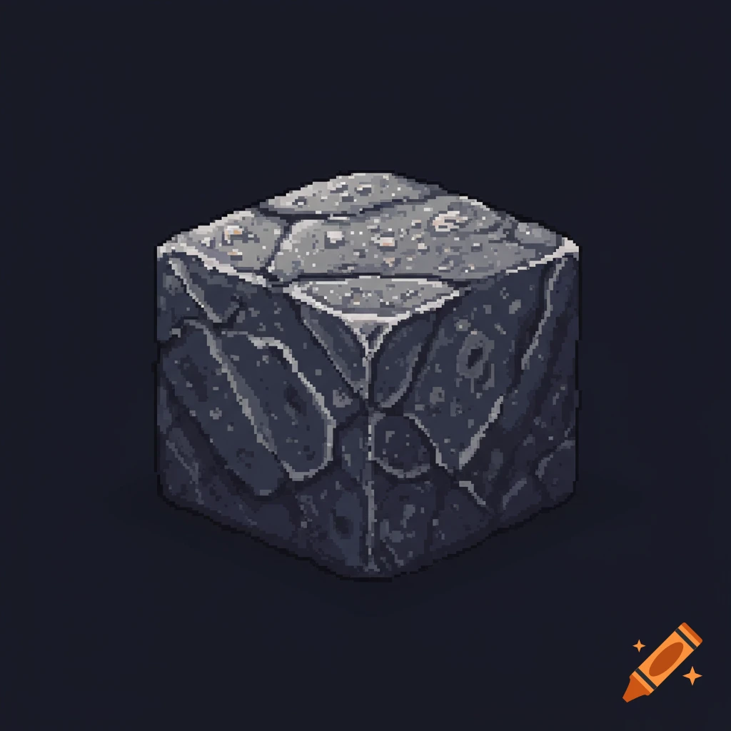 Pixel art illustration of a gray granite block with a textured surface on a dark background.