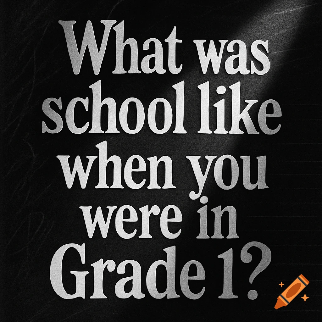 White text on a black background asks 'What was school like when you were in Grade 1?'