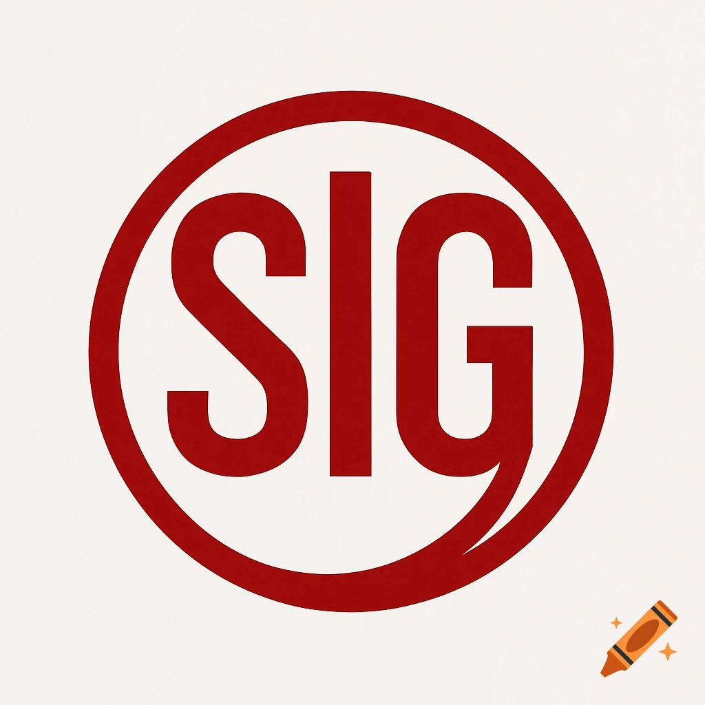 A red circle encompassing the red letters "SIG". The bottom curve of the 'S' and the upper curve of the 'G' seamlessly merge with the circle.