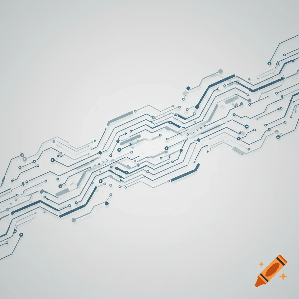 Blue and gray circuit board pattern on a light gray background.