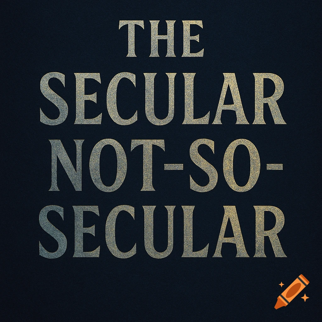 A book cover with the title "THE SECULAR NOT-SO-SECULAR" in gold, textured letters on a dark, textured background.