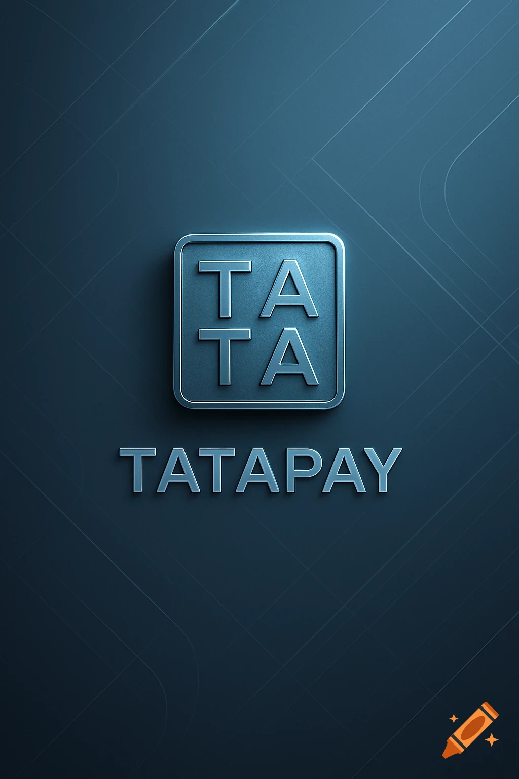 A modern metallic-blue TATAPAY logo featuring stacked TATA text in a square, centered on a dark blue futuristic background.