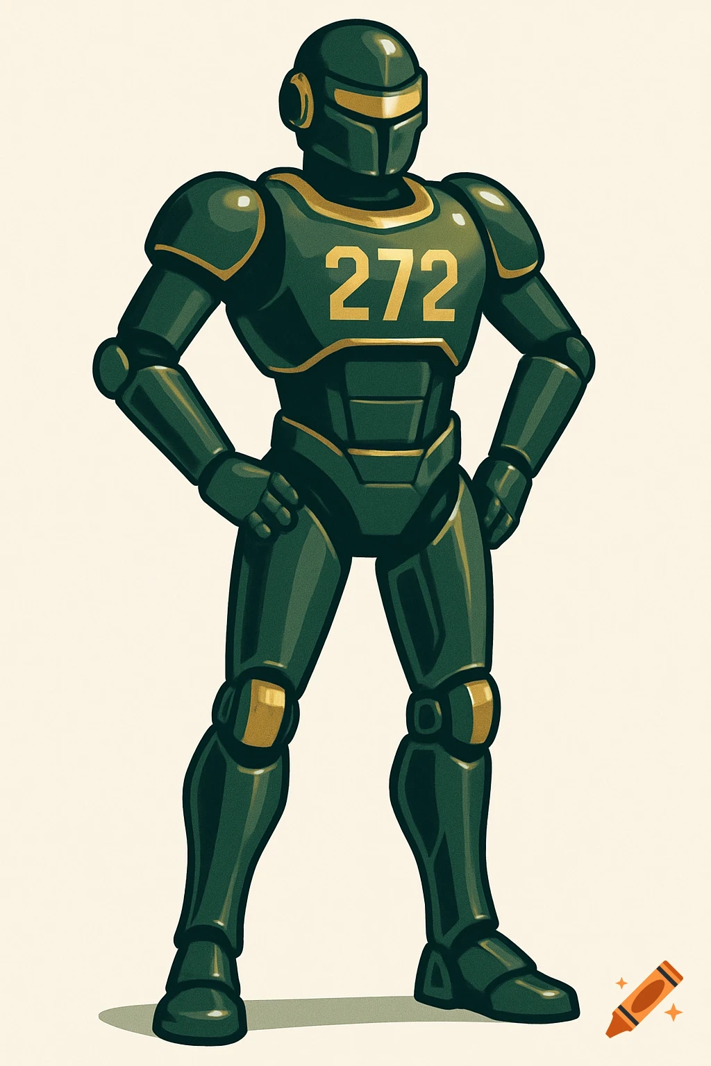 A full-body clip art illustration of a dark green and yellow-gold robot with the number 272 on its chest.