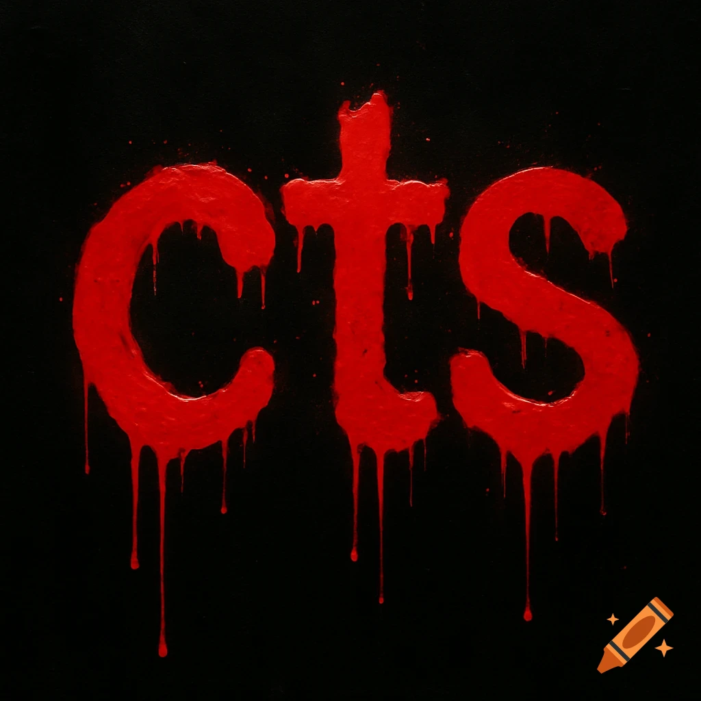 Red, dripping letters spelling CTS on a black background.